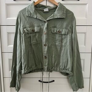 Sonoma Olive Cropped Utility Jacket with Drawstring Waist